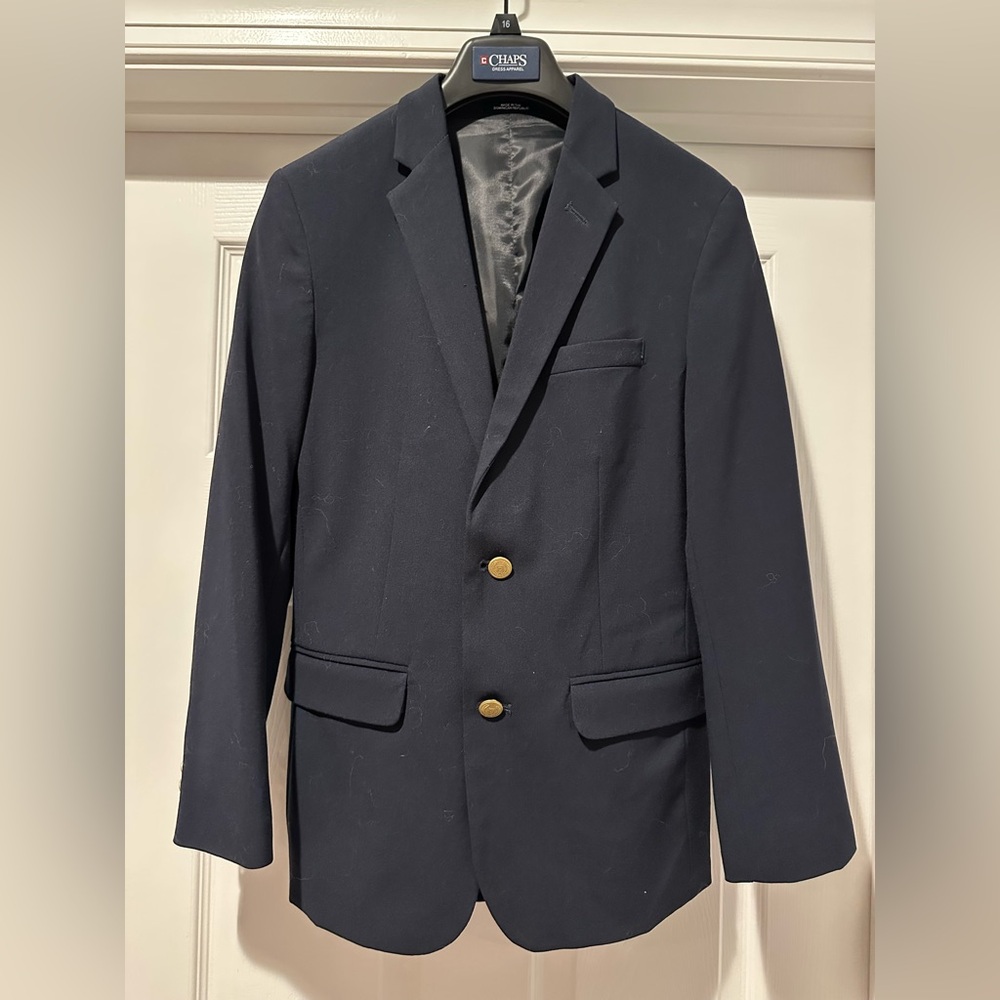 Chaps Young Men’s Navy Blazer with Gold buttons.